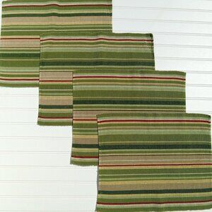 SET OF 4 Woven Thick Reversible Placemats Ribbed Green Multicolored Striped